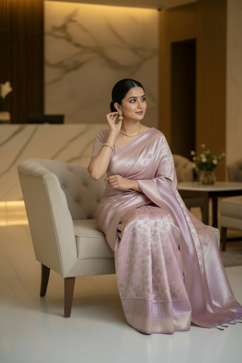 Lavender Kanchi Soft Tissue Silk Saree