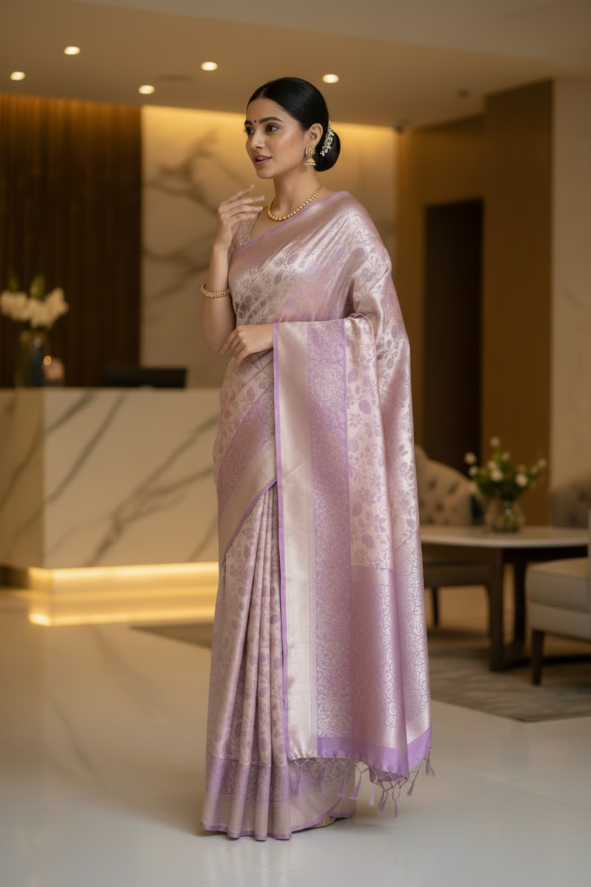 Lavender Kanchi Soft Tissue Silk Saree