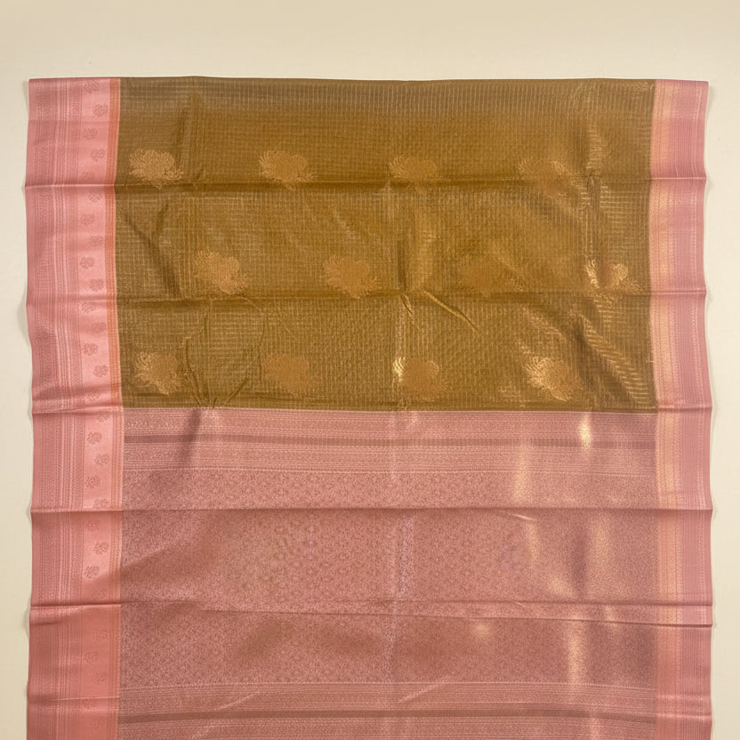 Golden-brown  and Pink Semi Silk Saree
