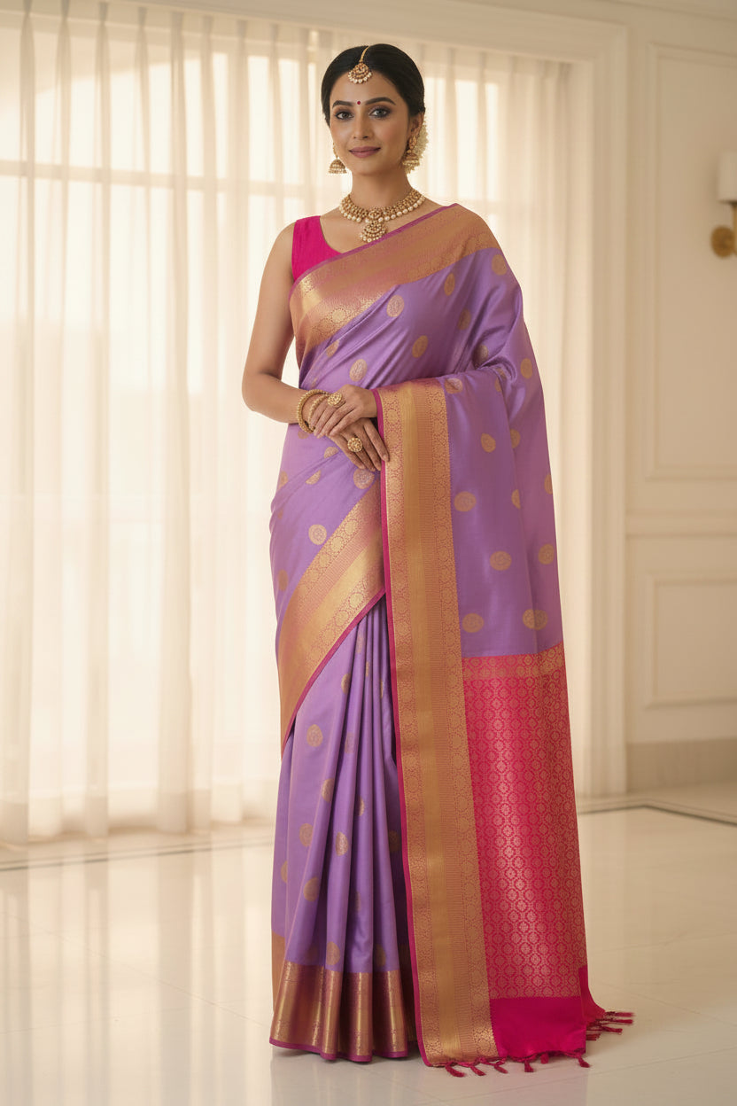 Lavender and Pink Semi Silk Saree