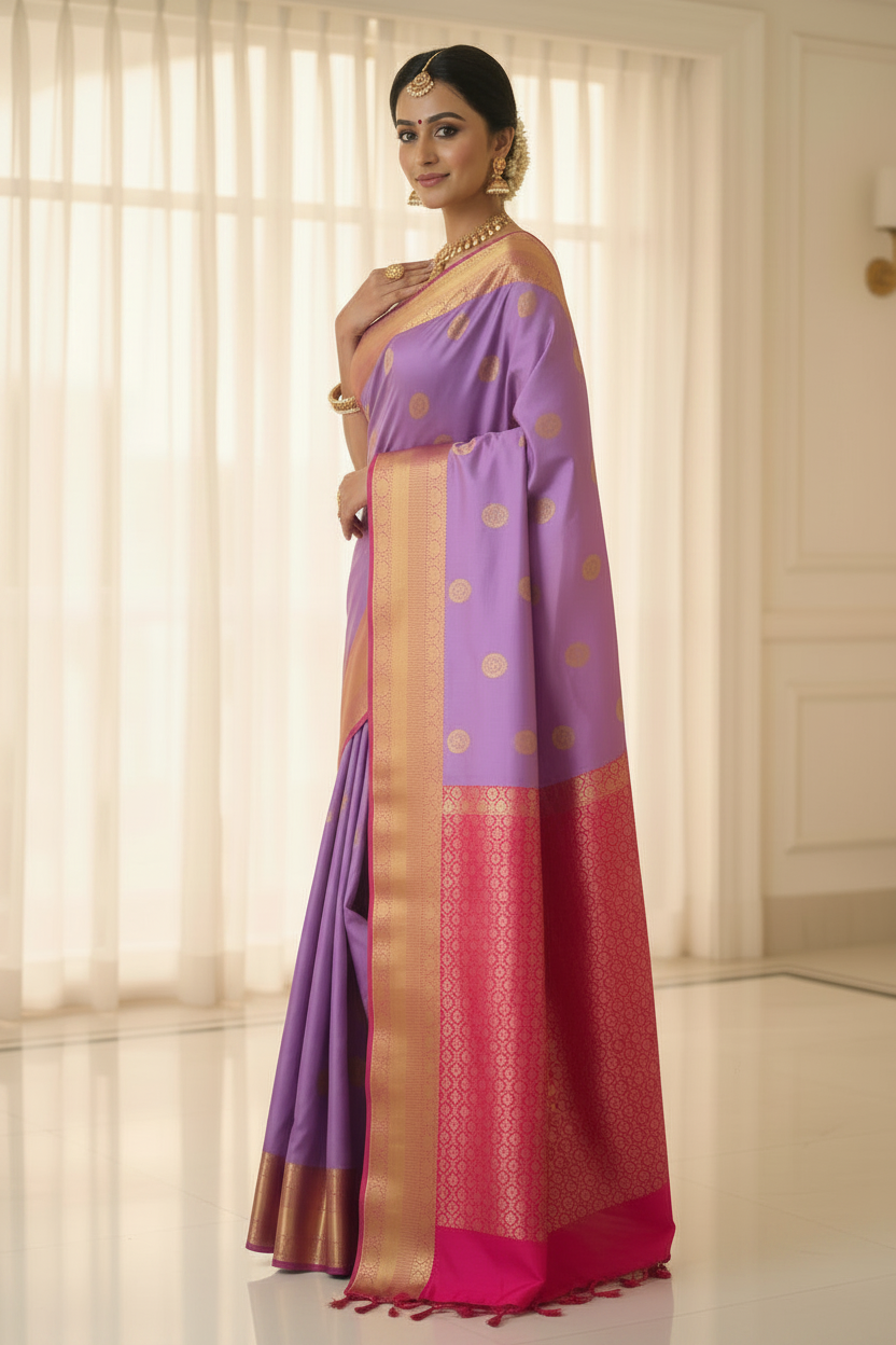 Lavender and Pink Semi Silk Saree