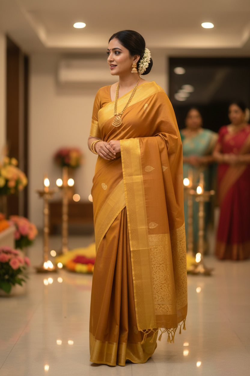 Golden-Yellow Silk Saree