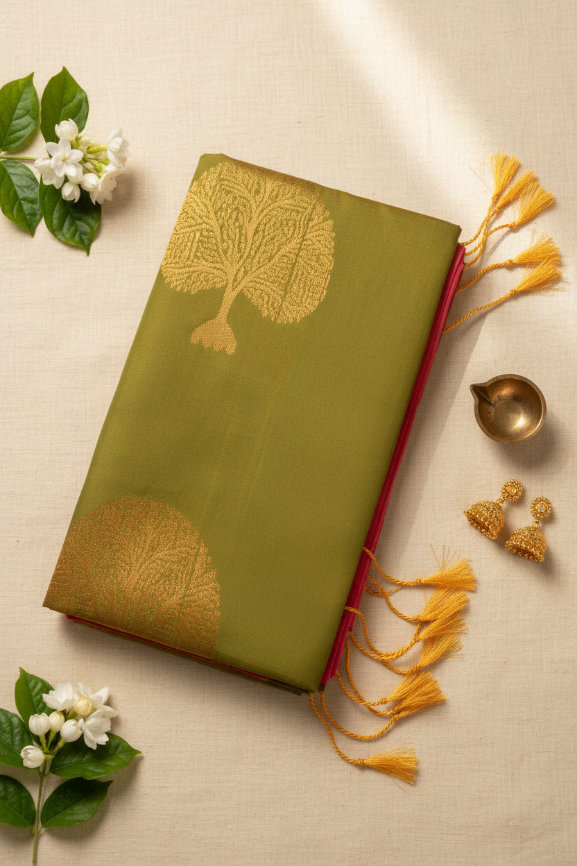 Green and Pink Semi Silk Saree