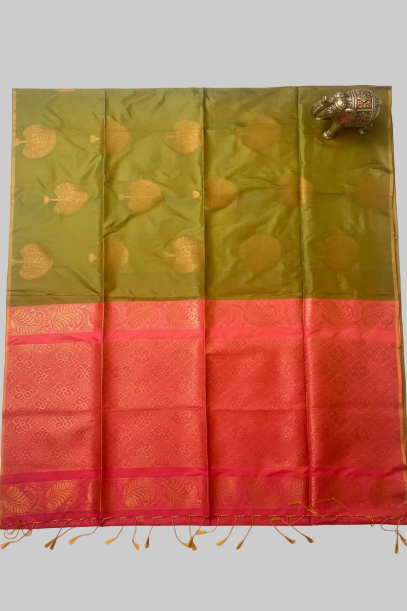 Green and Pink Semi Silk Saree