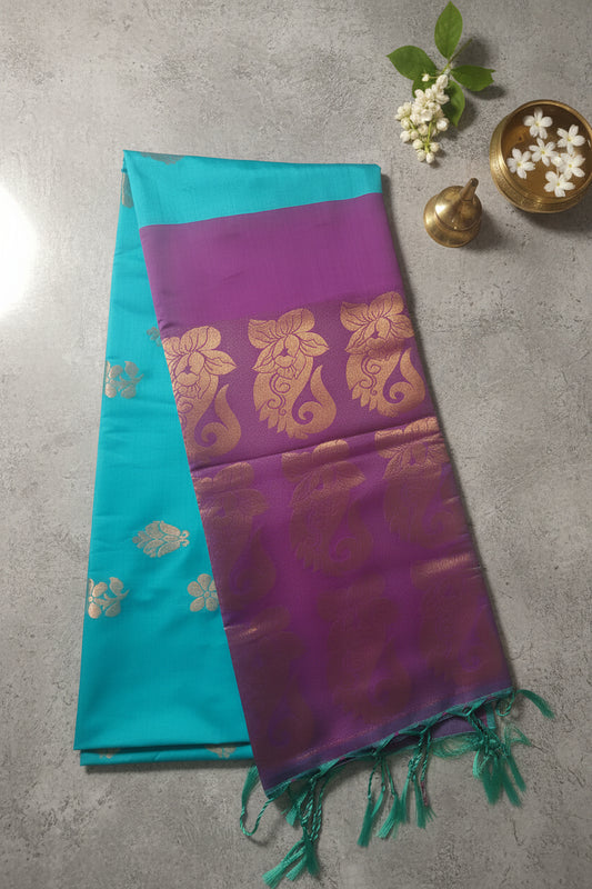Blue and Purple Semi Silk Saree