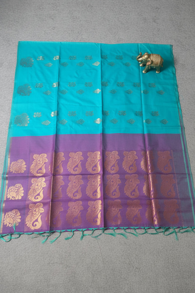 Blue and Purple Semi Silk Saree