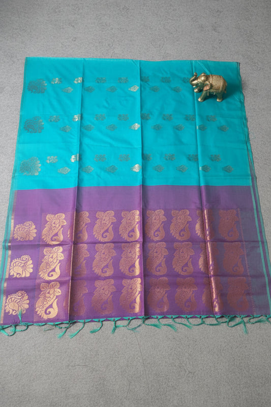 Blue and Purple Semi Silk Saree