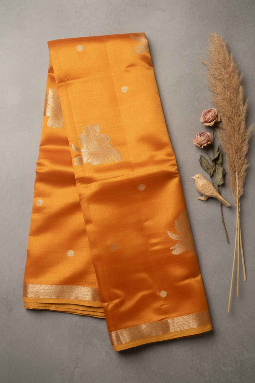 Orange-gold Tussar Silk Saree