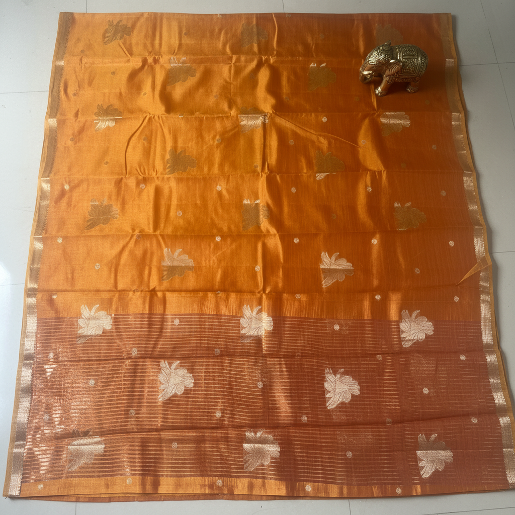 Orange-gold Tussar Silk Saree