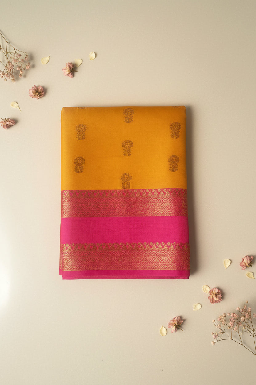 Yellow and Pink Soft Silk Saree