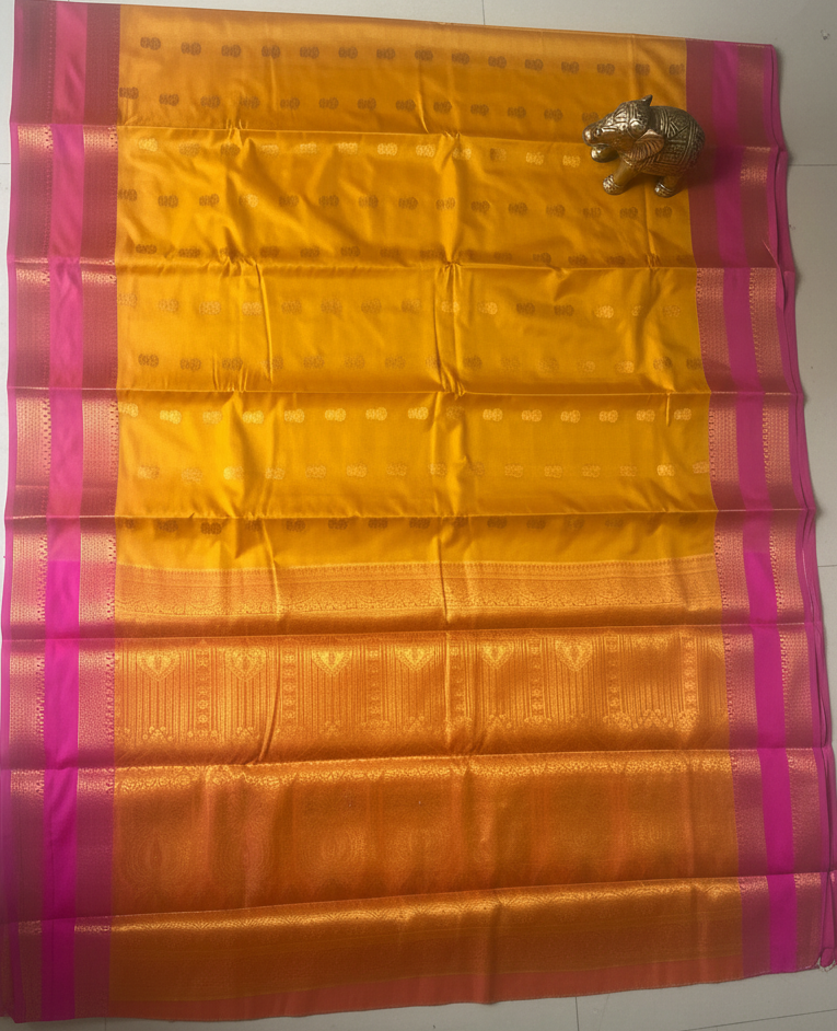 Yellow and Pink Soft Silk Saree