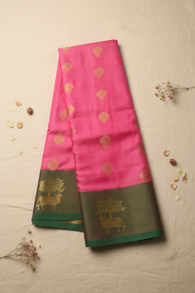 Pink and Green Soft Silk Saree