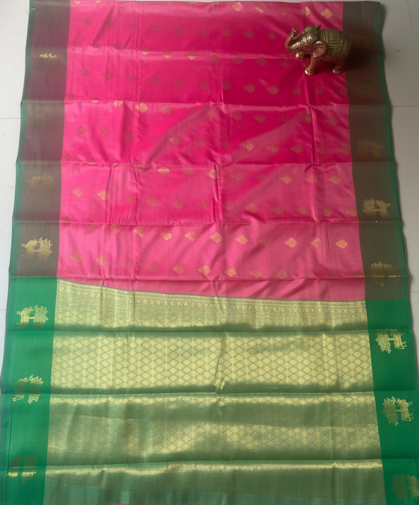 Pink and Green Soft Silk Saree