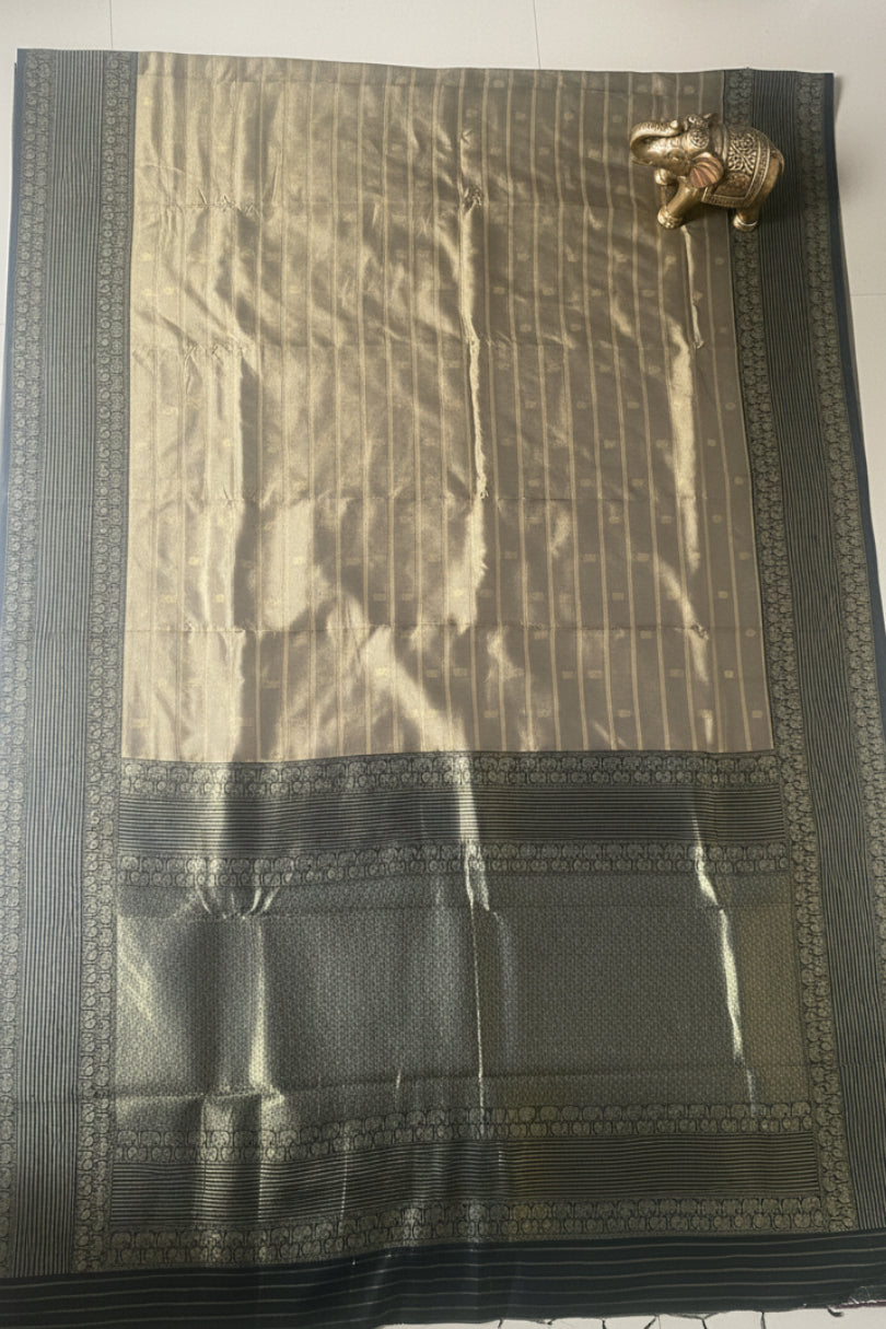 Olive gold with black Zari lines Soft Silk Saree