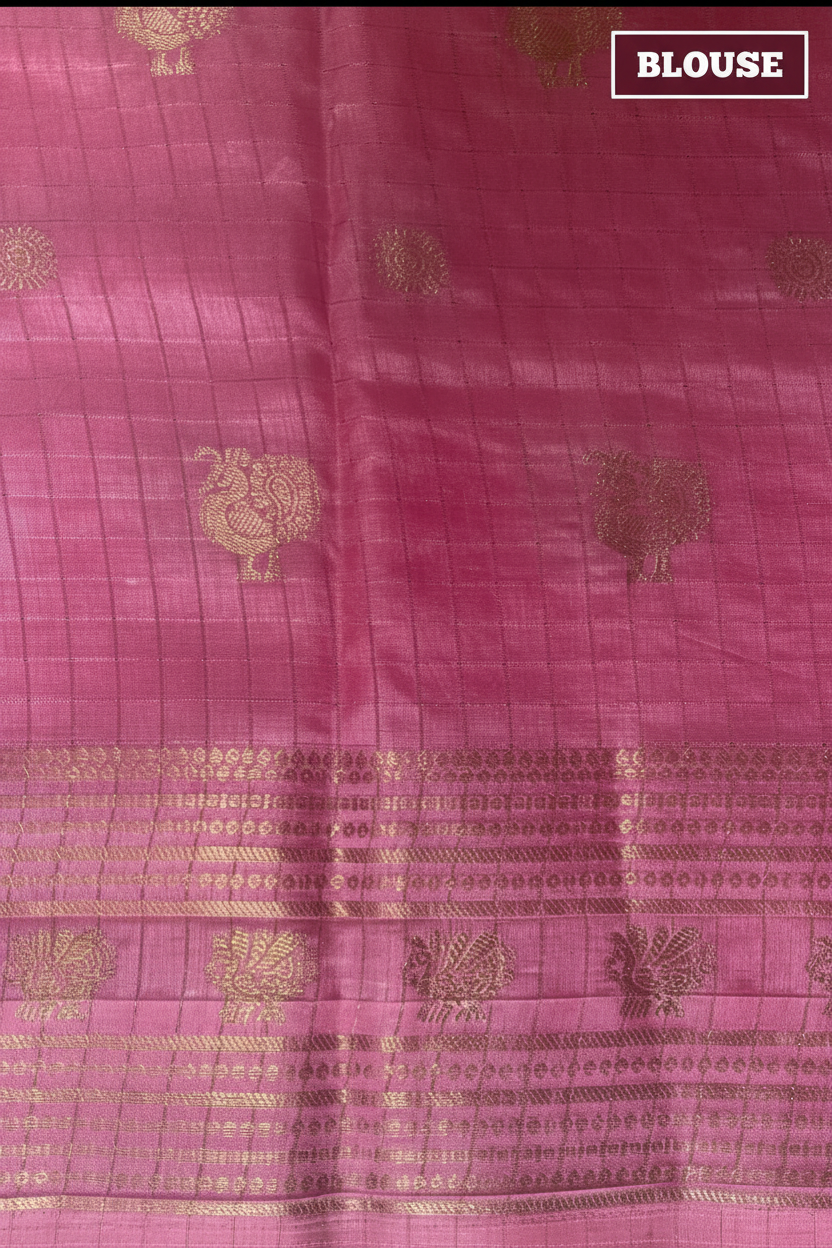 Yellow and Pink Tussar Silk Saree