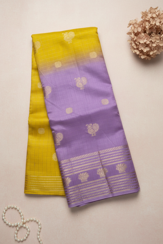 Yellow and Lavender Tussar Silk Saree