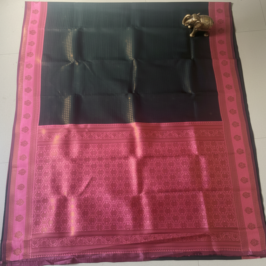 Green and Pink Tussar Silk Saree