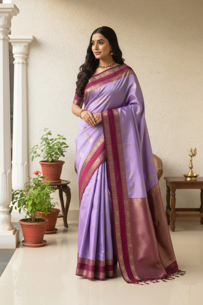 Lavender and Magenta Soft Silk Saree