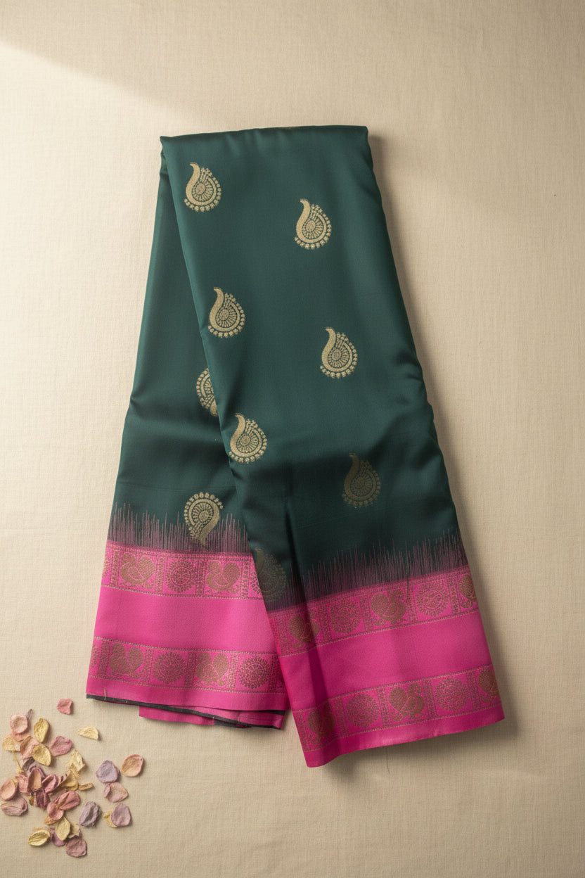 Green and Pink Soft Silk Saree