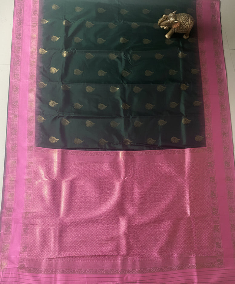 Green and Pink Soft Silk Saree