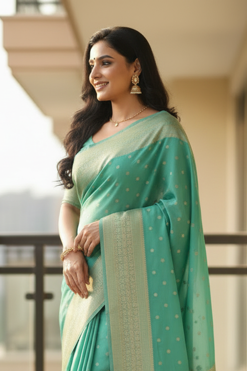 Sea green Mysore Silk Saree