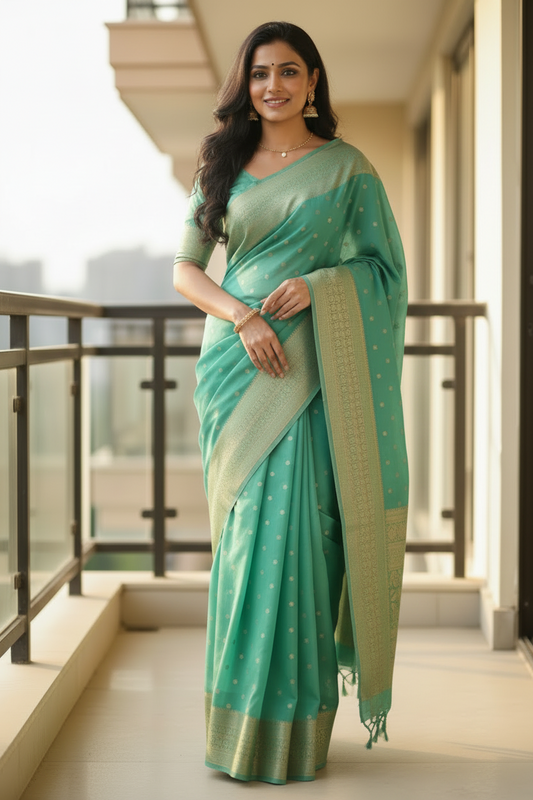 Sea green Mysore Silk Saree