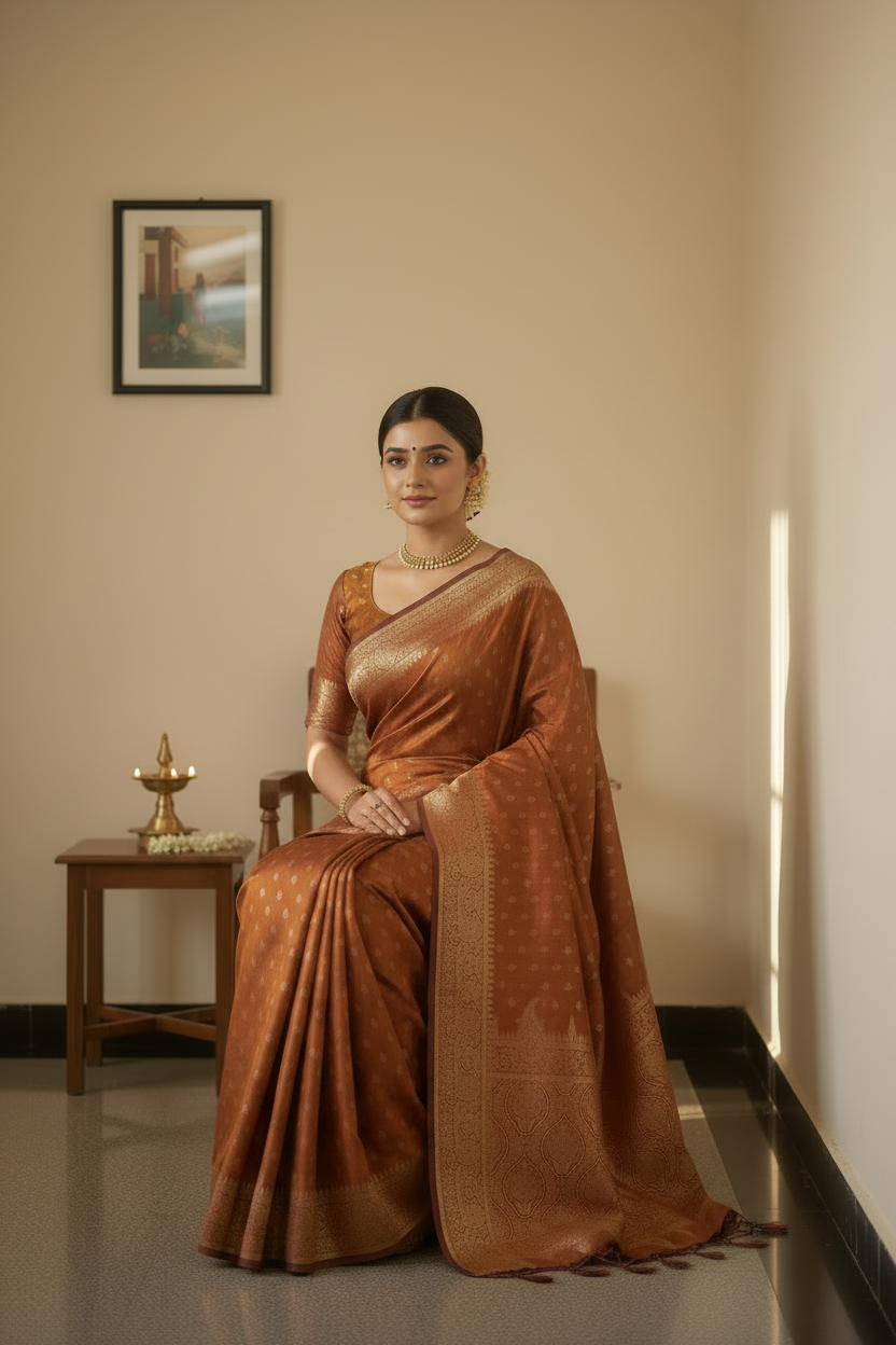 Copper-brown Banarasi Silk Saree