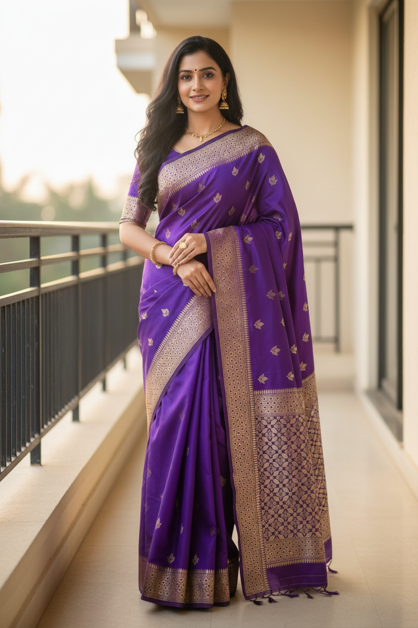 Purple Banarasi Silk Saree