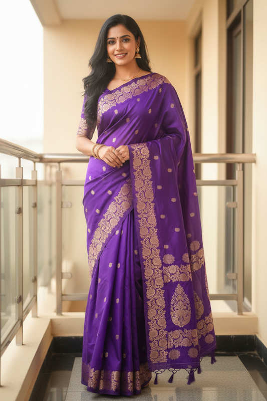 Purple Banarasi Silk Saree