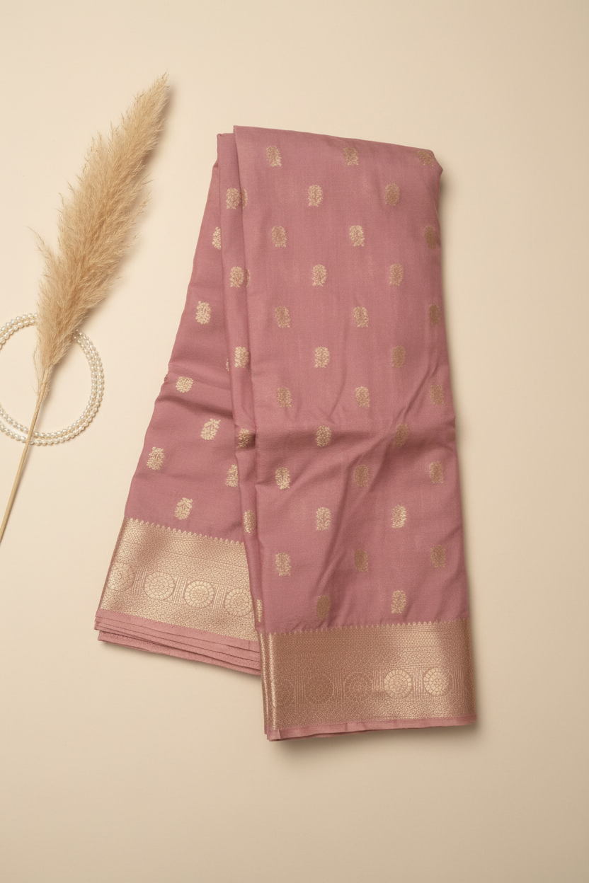 Dusty Pink Mysore Silk Saree