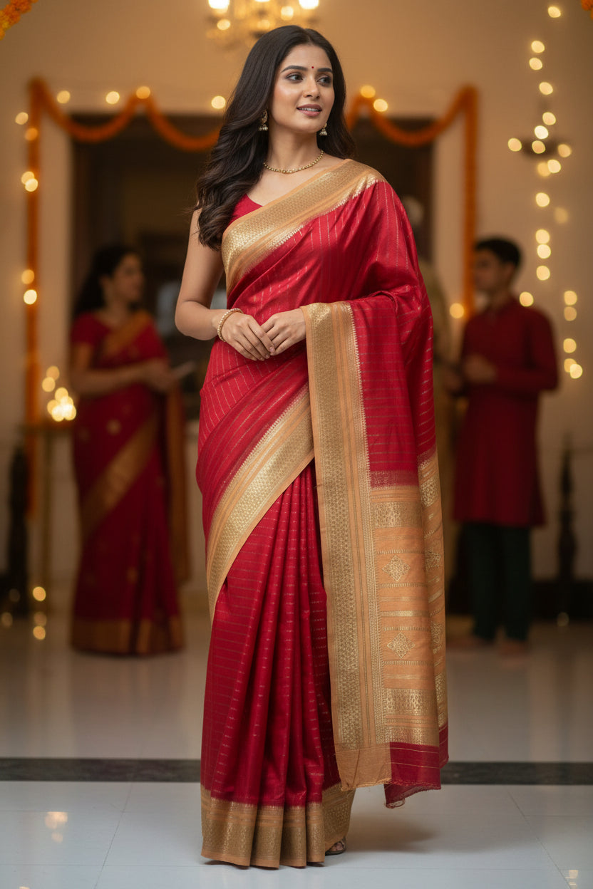 Red and Gold Soft Silk Saree