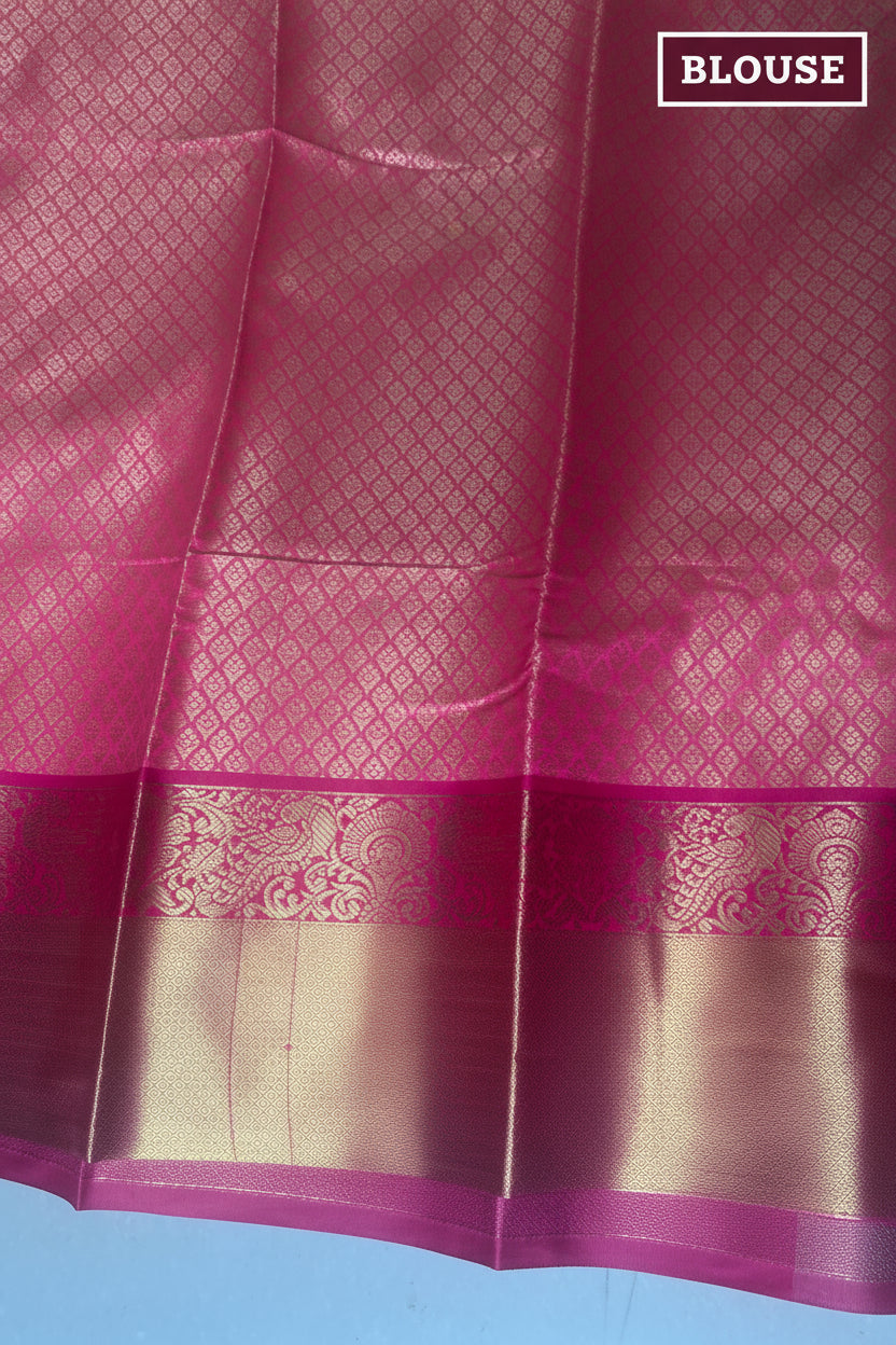Creme and Pink Semi Silk Saree