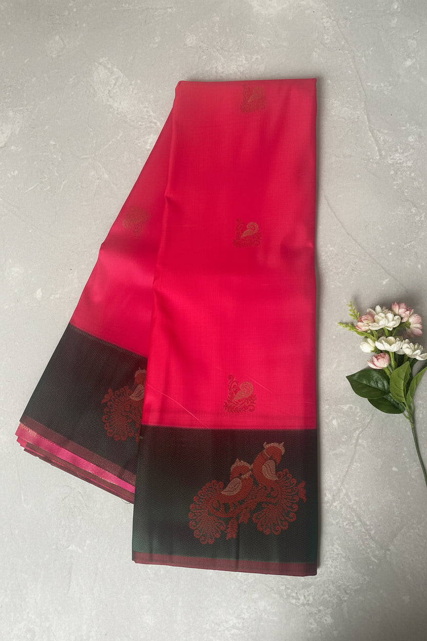 Pink and Green Soft Silk Saree