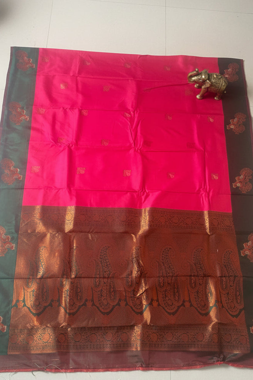Pink and Green Soft Silk Saree