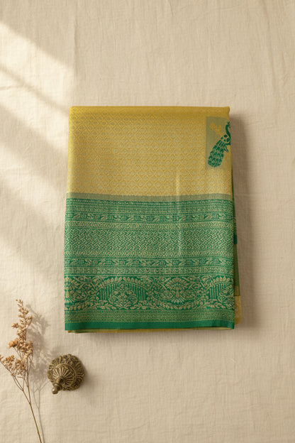 Yellow and Green Kanjivaram Soft Silk Saree