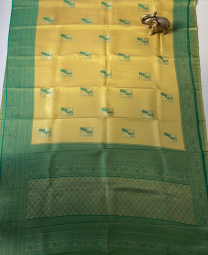 Yellow and Green Kanjivaram Soft Silk Saree