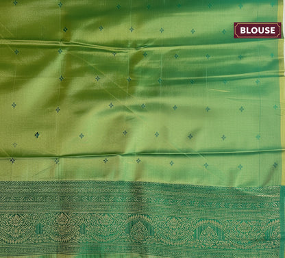 Yellow and Green Kanjivaram Soft Silk Saree