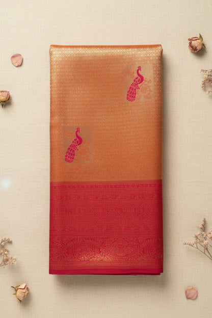 Copper-Orange and Pink Kanjivaram Soft Silk Saree