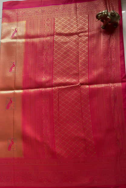 Copper-Orange and Pink Kanjivaram Soft Silk Saree