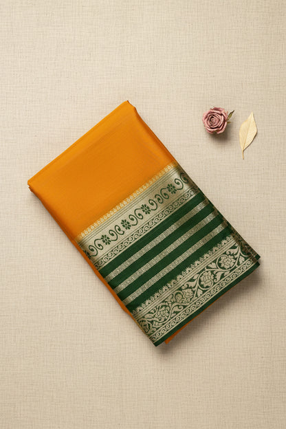 Yellow and Green Mysore Crape Silk Saree