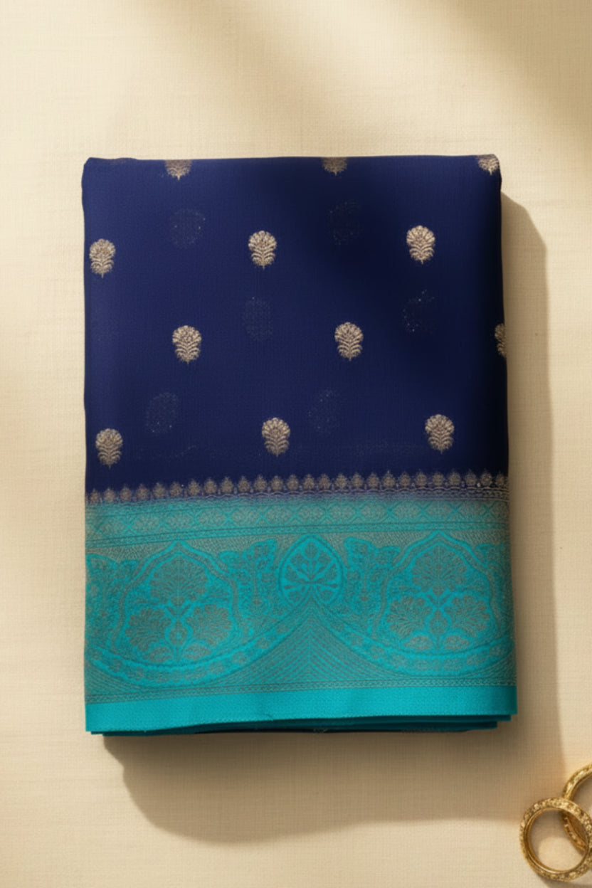 Navy Blue & Turquoise Blue Georgette Saree.