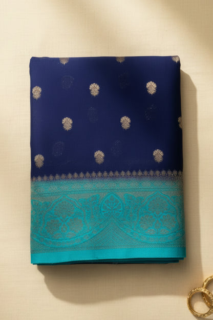 Navy Blue & Turquoise Blue Georgette Saree.