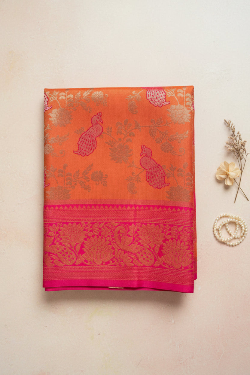 Orange & Pink Kanjivaram Soft Silk Saree