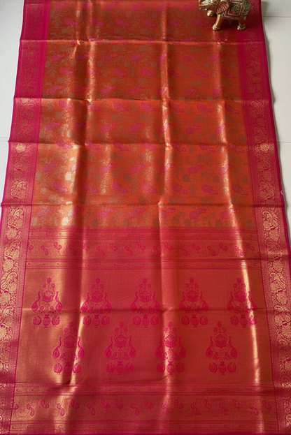 Orange & Pink Kanjivaram Soft Silk Saree