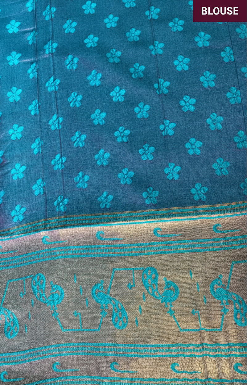Dusty Rose & Teal Kanjivaram Soft Silk Saree