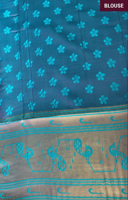 Dusty Rose & Teal Kanjivaram Soft Silk Saree