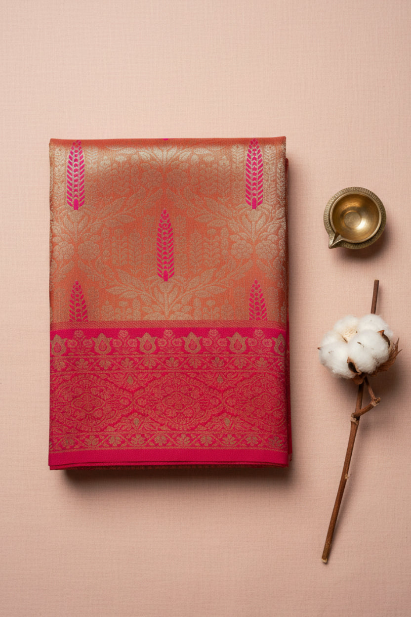 Orange & Pink Kanjivaram Soft Silk Saree