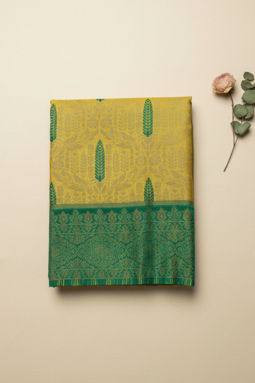 Yellow & Green Kanjivaram Soft Silk Saree