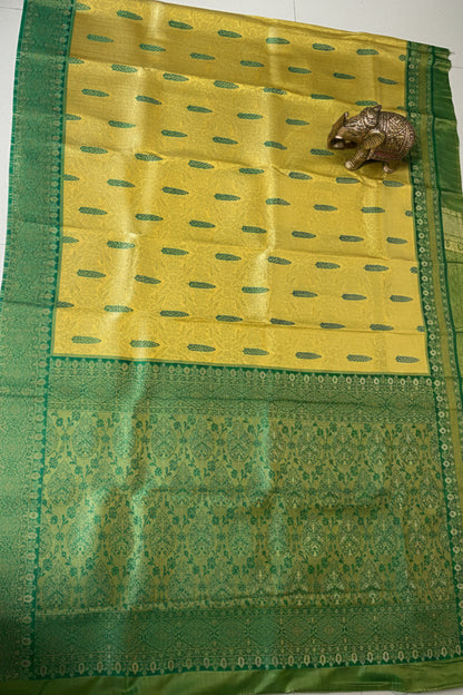 Yellow & Green Kanjivaram Soft Silk Saree