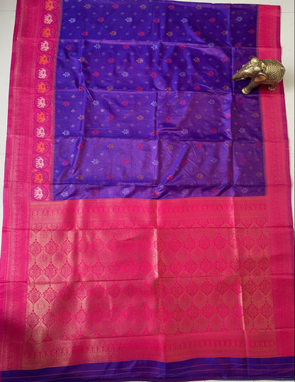Purple & Pink Ikkat Silk Saree